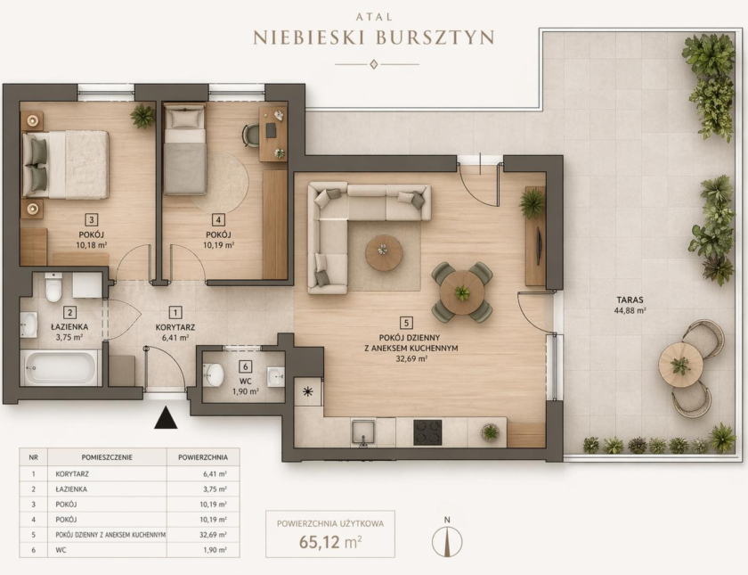 3 pokoje | 65 m² | taras 45 m² | ATAL | 1 piętro